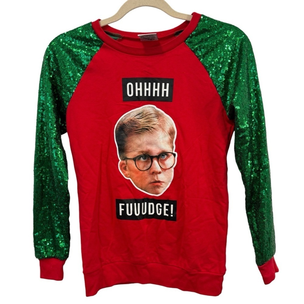 Christmas Sweater Funny Sequin Oh Fudge Top Size XS